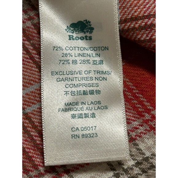 Women's Roots Canada (Small P) Red Plaid Flannel Pocketed Button Front Shirt - Picture 6 of 10